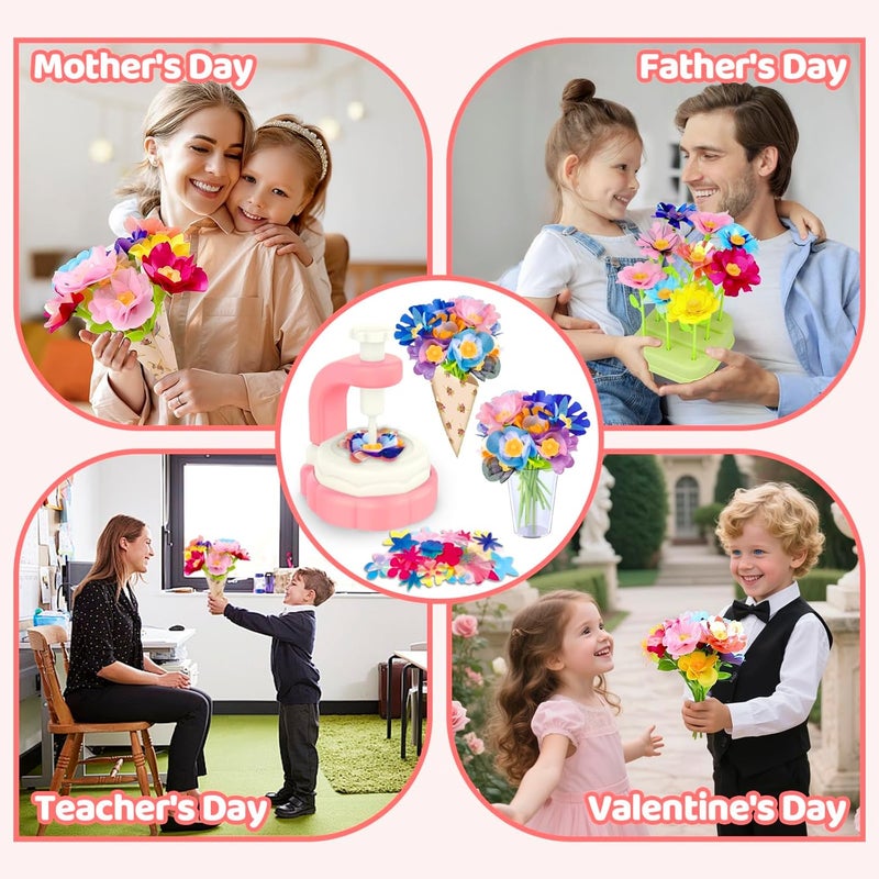 NICK NACK 185pcs DIY Fabric Flower Bouquet Craft Kits for Kids Ages 3-12, STEM Educational Arts and Crafts Handmade Flower Making Kit Toy for Toddler Girls 3 4 5 6 7 8 9 10 11 12 Years Birthdays Christmas Gift - Image 4
